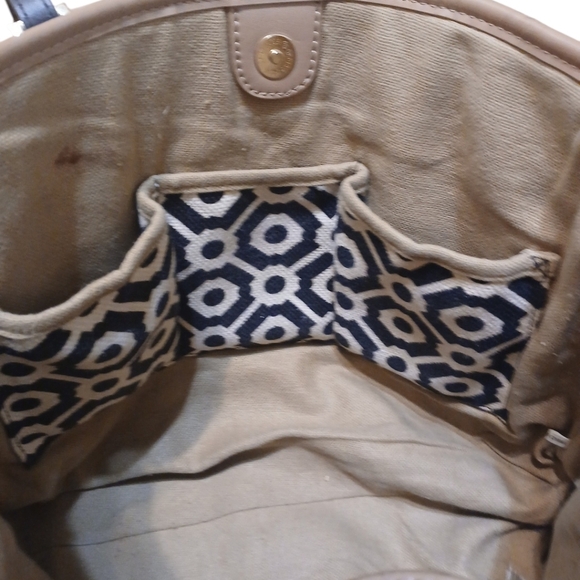 Spartina 449 Black and White Leather and Linen Shoulder Bag Tote - Picture 7 of 15
